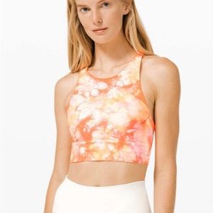 Lululemon Energy Bra High Neck Long Line Shibori White Grapefruit Orange